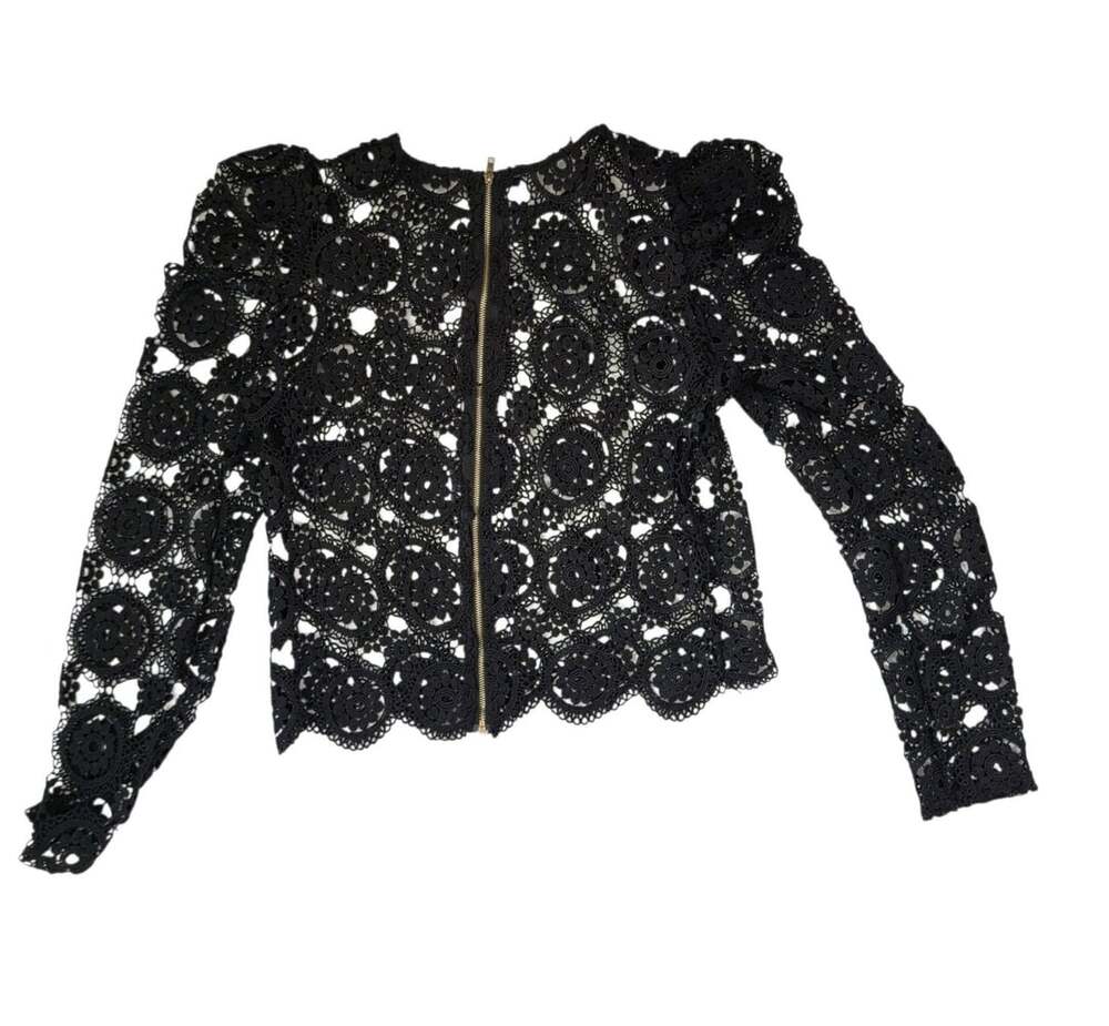 Blashe Crochet Jacket Size M Black Lace Zip Front